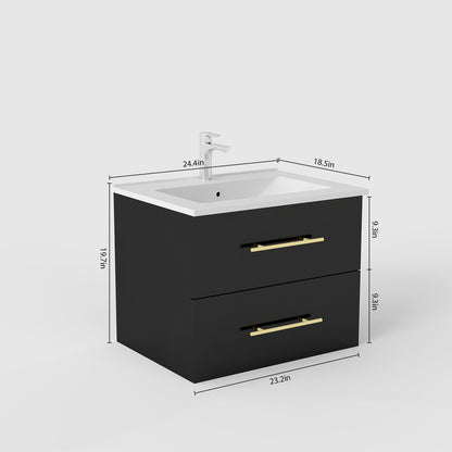 24-Inch Wall Mounted Bathroom Vanity with Sink Combo - Black MDF