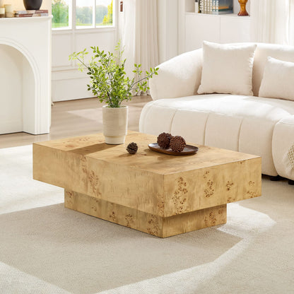 43.31" Natural MDF Burl Wood Coffee Table - Living Room Table