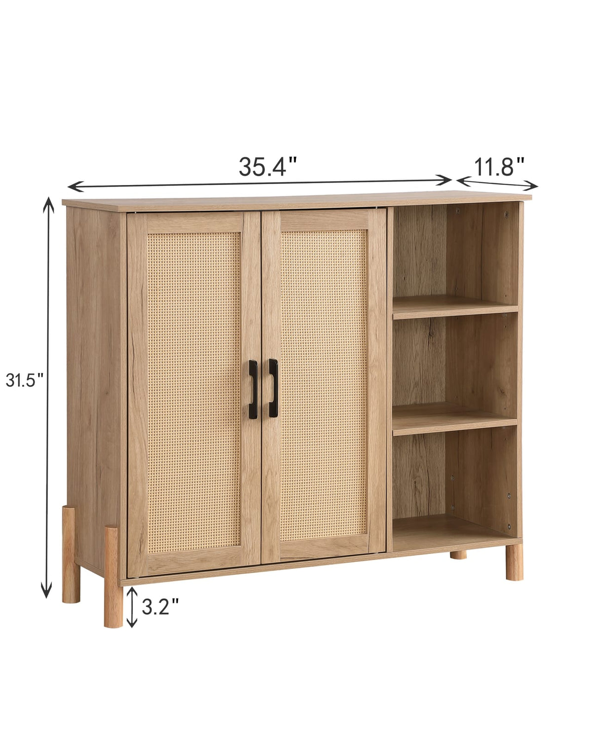 Mid-Century Storage Cabinet - Natural Rattan Doors & Adjustable Shelves