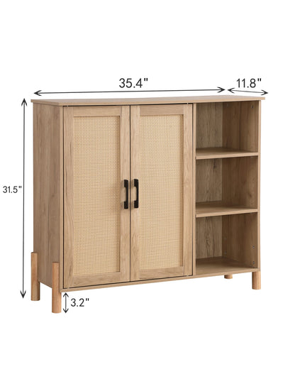Mid-Century Storage Cabinet - Natural Rattan Doors & Adjustable Shelves