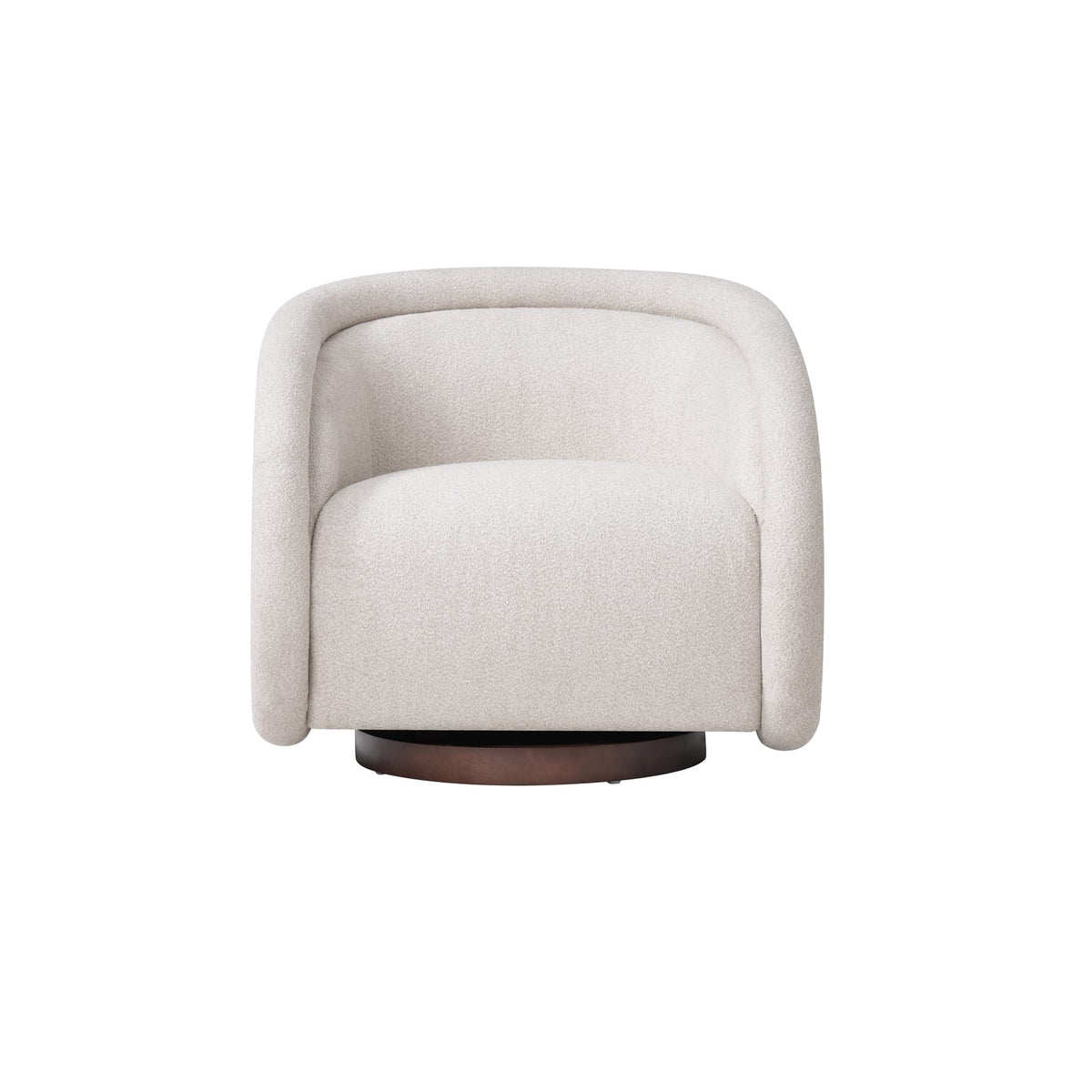 Beige Boucl Swivel Chair Walnut Base - 30.5" Diameter for Living Room