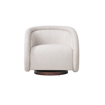 Beige Boucl Swivel Chair Walnut Base - 30.5" Diameter for Living Room