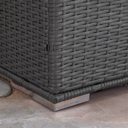 Grey Rattan Outdoor Storage Bench with Iron Frame for Patio Use for Living Room