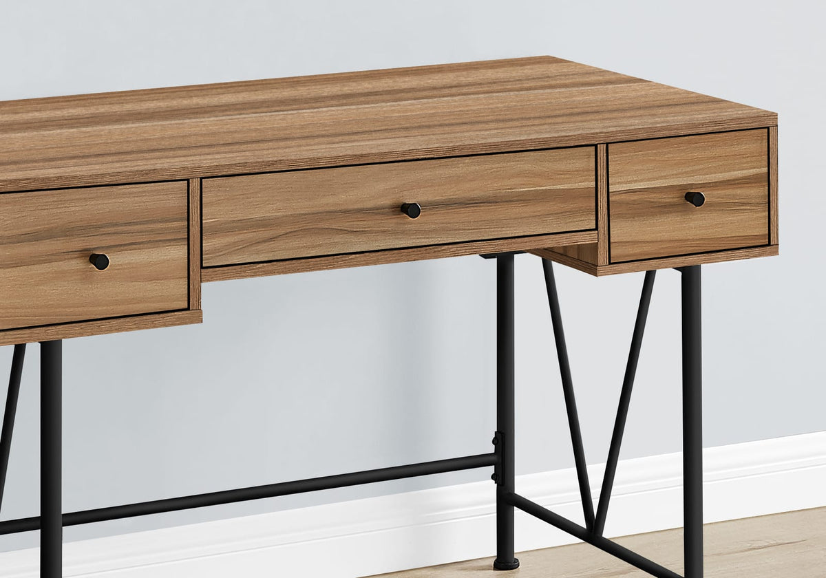 Brown Particle Board Computer Desk with Metal Legs for Modern Office
