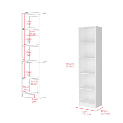 White Engineered Wood Bookcase - 5 Shelves, 17.7"W for Living Room