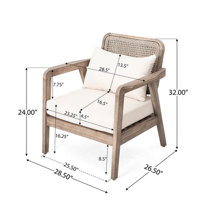 Light Brown Acacia Wood Patio Club Chair - Waterproof Cushions, Outdoor Seating