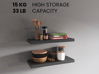 Grey Engineered Wood Floating Shelves - 2 Shelves for Living Room