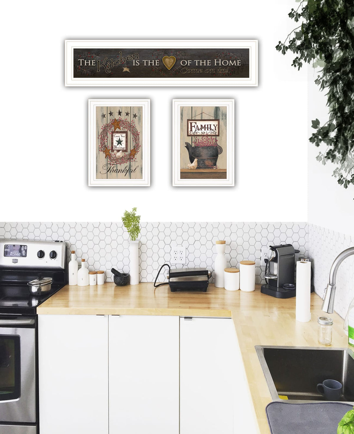 White Frame Kitchen Vignette 3-Piece Wall Art Set
