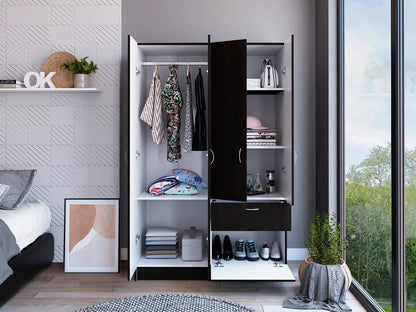 Armoire Alpes: Black & White Bedroom Wardrobe - 67.2" Tall