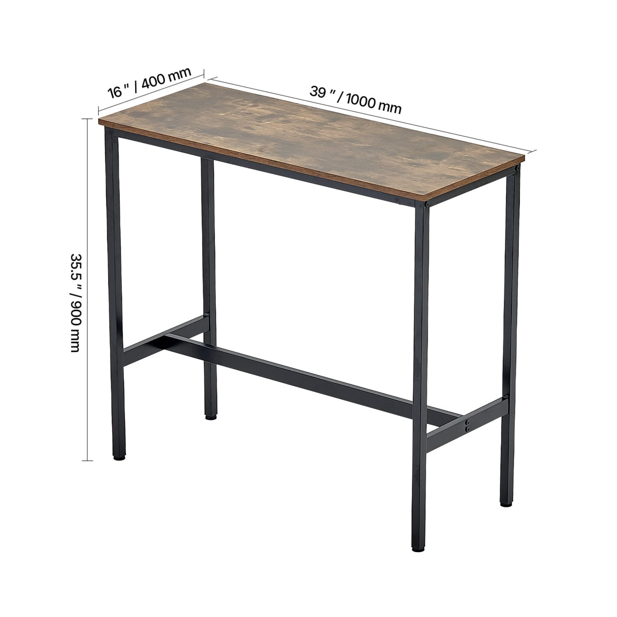 Black Natural Bar Table Height Pub Table 43.31"