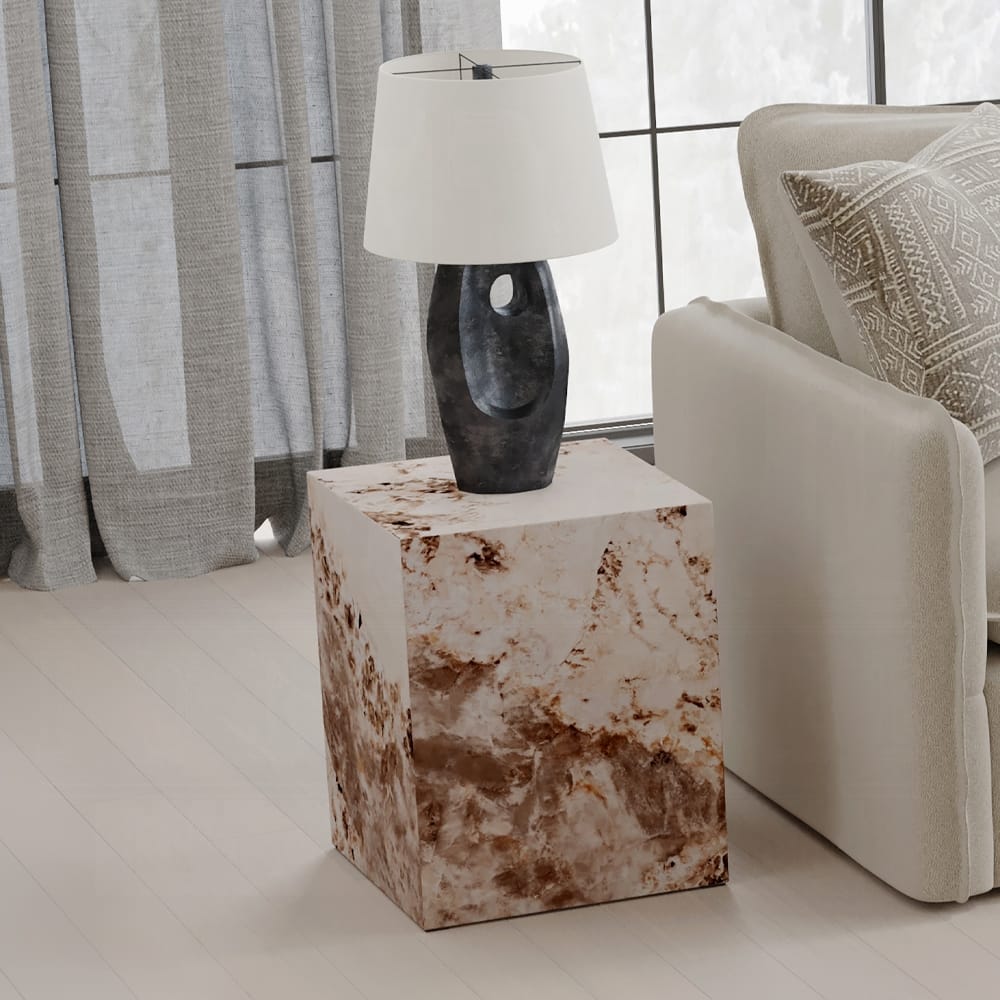 Modern Antique White End Table - Durable ECC Stone Finish