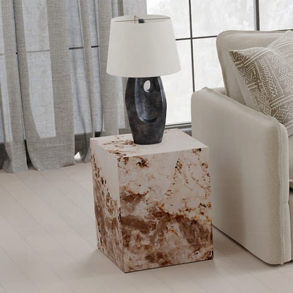 Modern Antique White End Table - Durable ECC Stone Finish