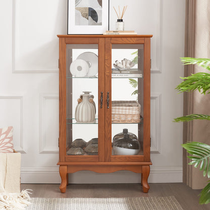 Dark Oak Curio Cabinet - Storage & Display with Mirrored Back