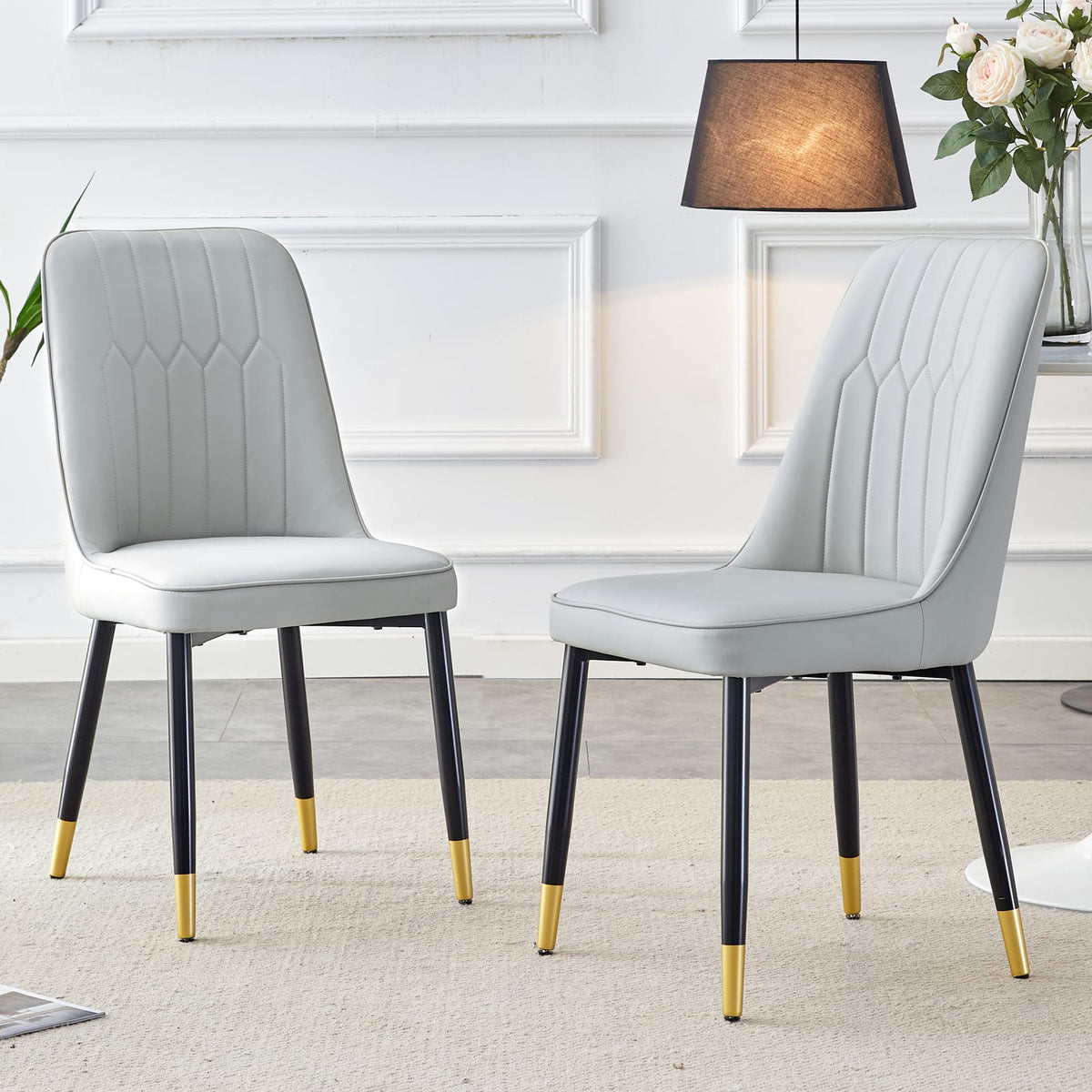 Light Gray Dining Chairs - 2 Piece Set PU Leather