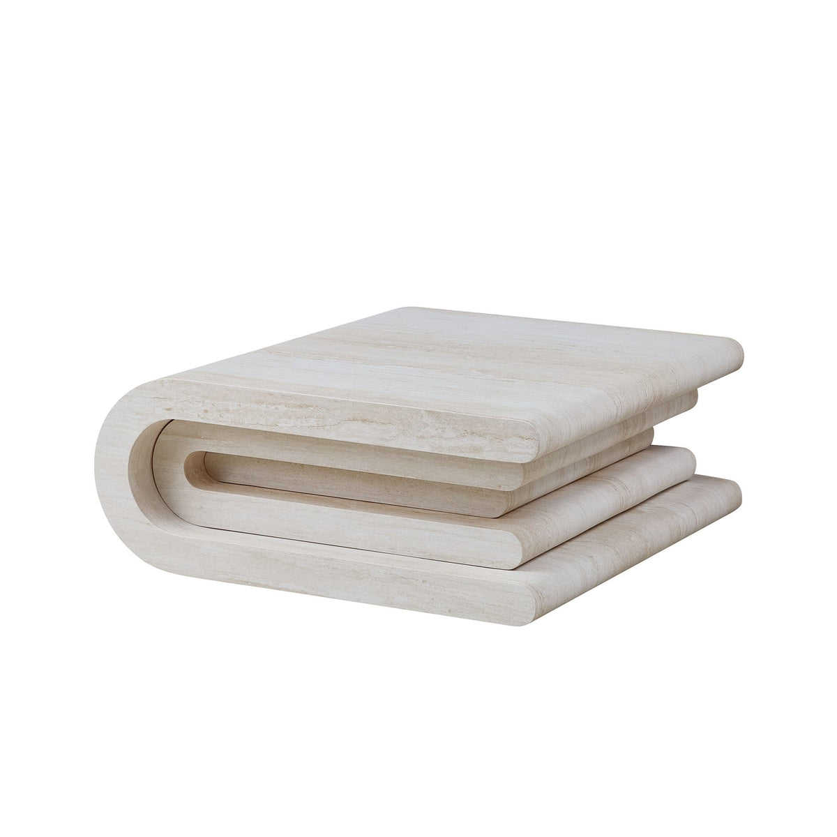 33.86 Inch Square Faux Travertine Coffee Table - Beige MDF