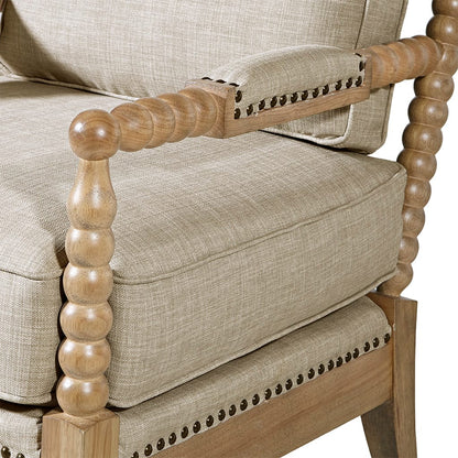 Light Grey + Camel Oak Accent Arm Chair - Comfortable & Stylish Seating