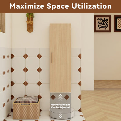 Light Oak Bathroom Storage Cabinet - Tall Wall Mounted