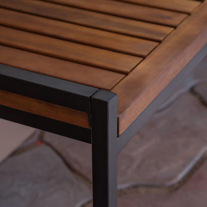 Teak Acacia Wood Patio Bench with Iron Frame for Garden Seating