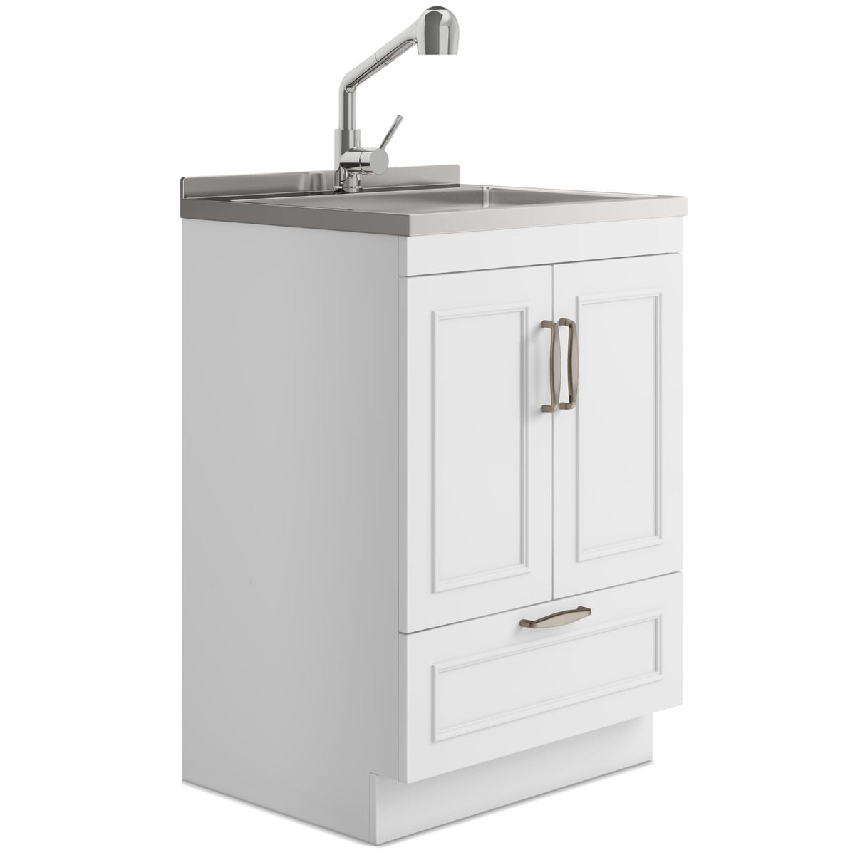 White Laundry Cabinet with Sink - 24" Storage