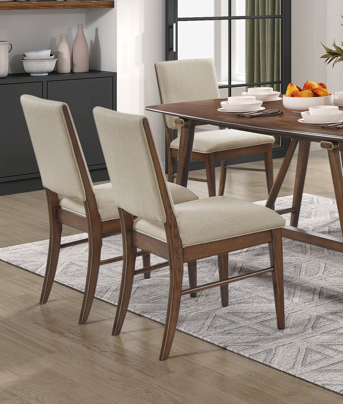 4-Person Brown Wood Dining Table Set