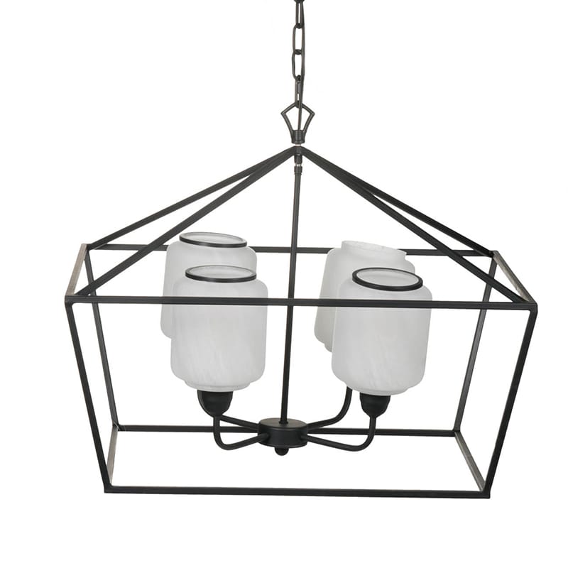 26" Iron and Glass Chandelier - Sleek Industrial Lighting