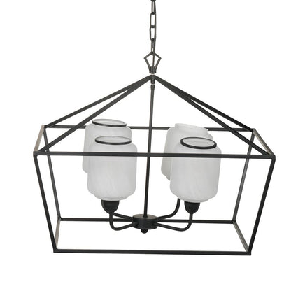 26" Iron and Glass Chandelier - Sleek Industrial Lighting