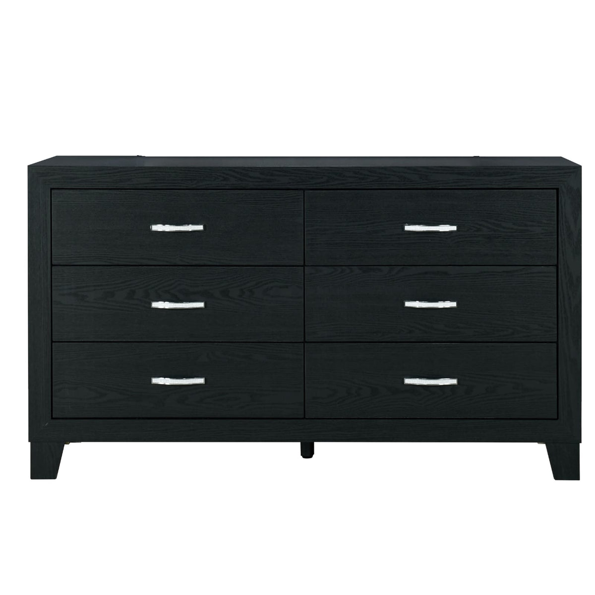 6-Drawer Black Wood Dresser for Bedroom