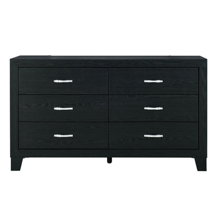 6-Drawer Black Wood Dresser for Bedroom