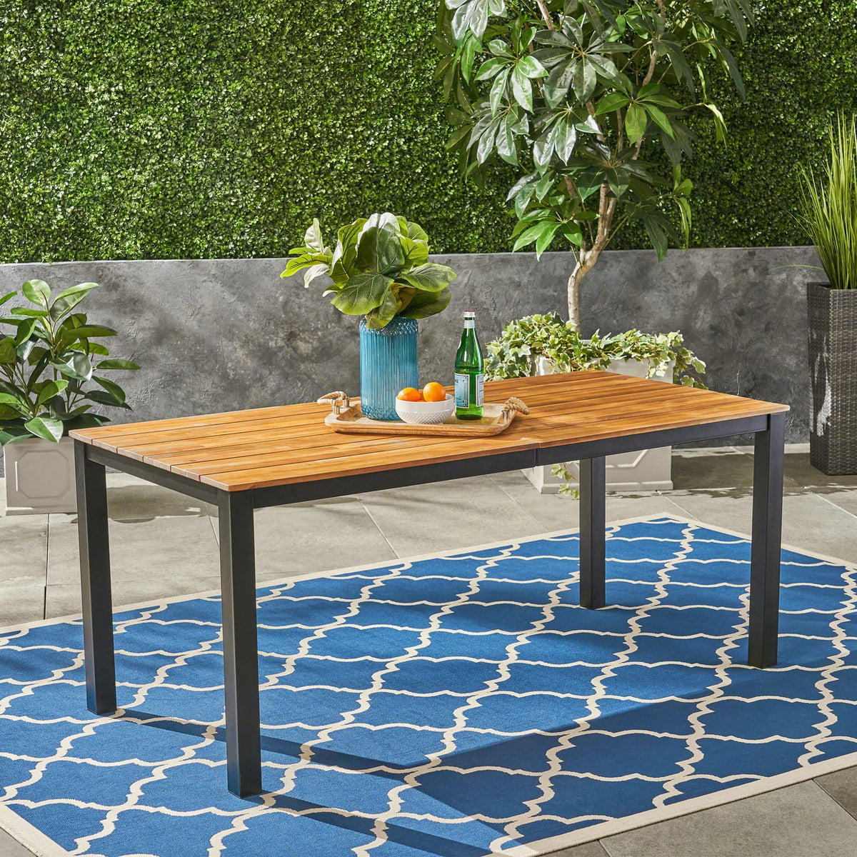 71" Black Acacia Wood Outdoor Dining Table