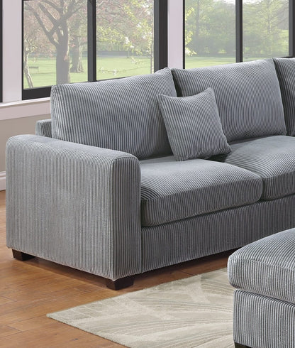 L-Shaped Corduroy Sofa - Fog Color, 5 Seats for Living Room