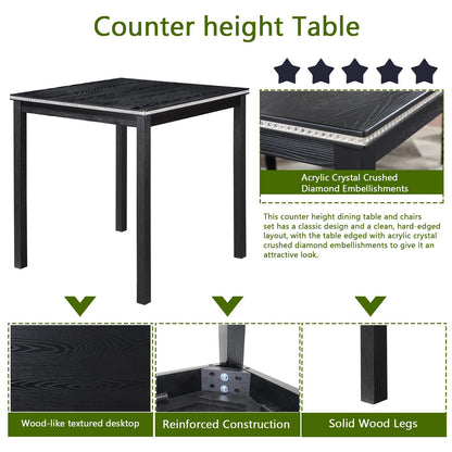 Black Square Dining Table Set - 4 Chairs