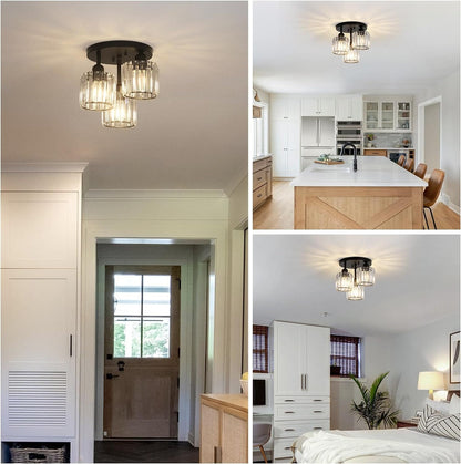 Black Crystal Flush Mount Ceiling Light - 3-Light Modern Fixture