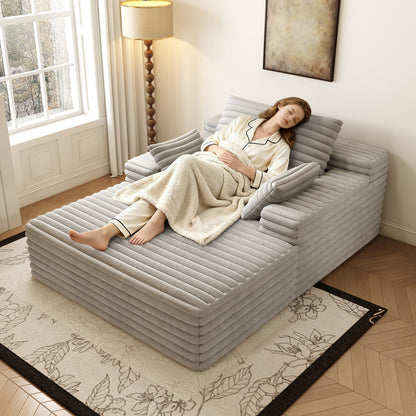 Grey Corduroy Chaise Lounge Sofa - Oversized Sleeper Couch