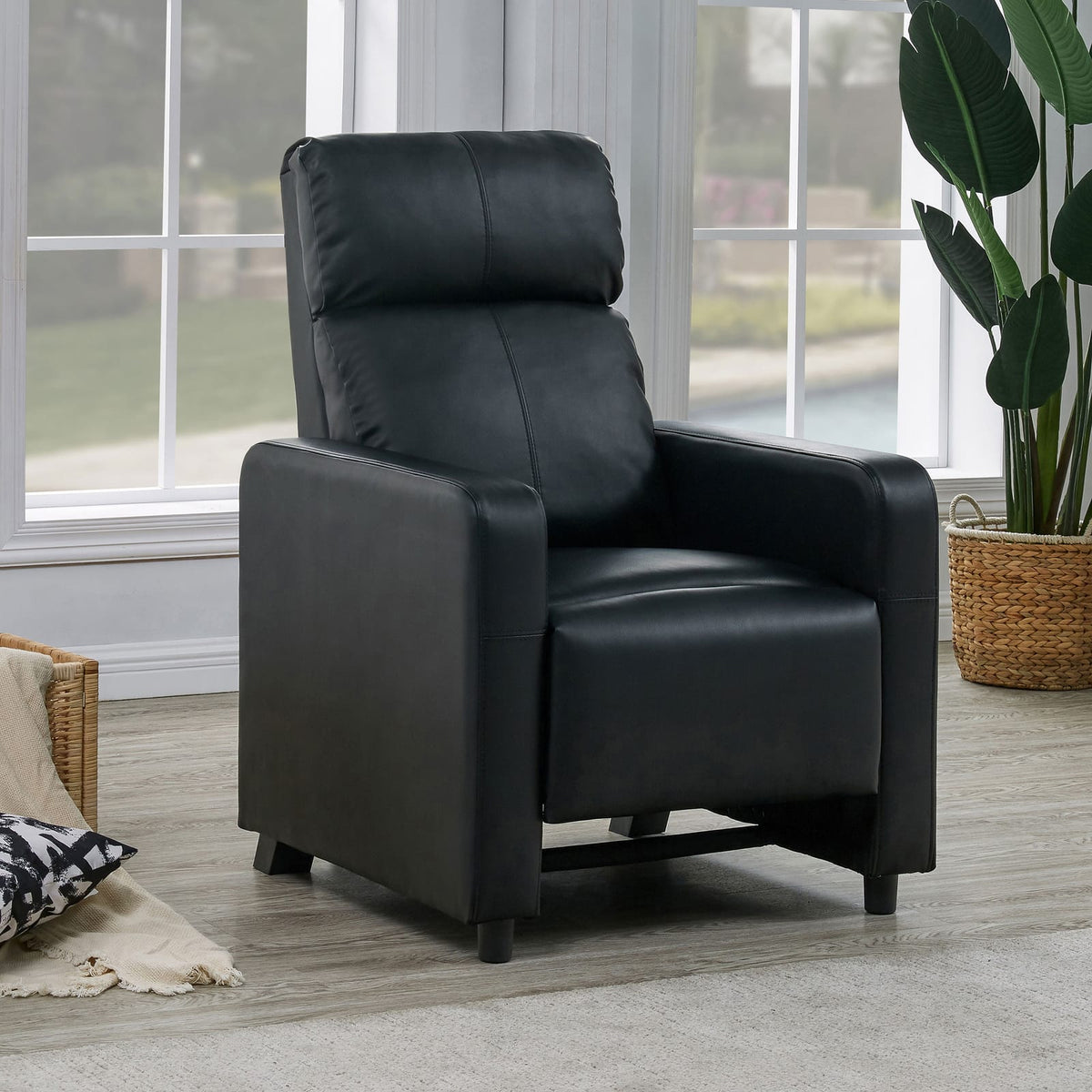 Black Upholstered Push-Back Recliner - Comfortable Living Room Seating
