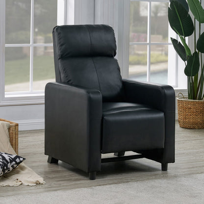 Black Upholstered Push-Back Recliner - Comfortable Living Room Seating