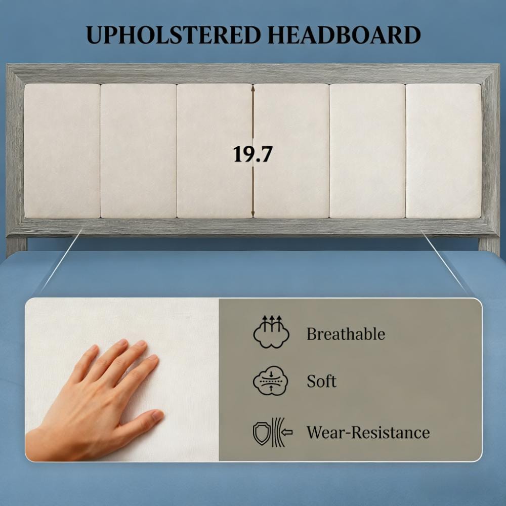 Queen Bed Frame Beige Gray Linen Look Headboard
