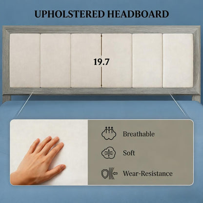 Queen Bed Frame Beige Gray Linen Look Headboard