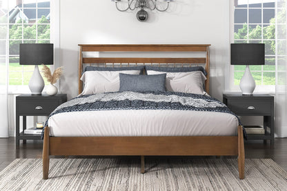 Queen Platform Bed - Chestnut Finish, Box Spring Not Needed