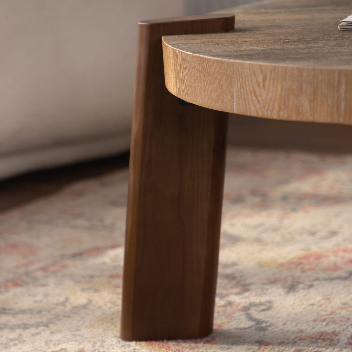 36.61" Round Natural Wood Coffee Table - Rustic Round Table for Living Room