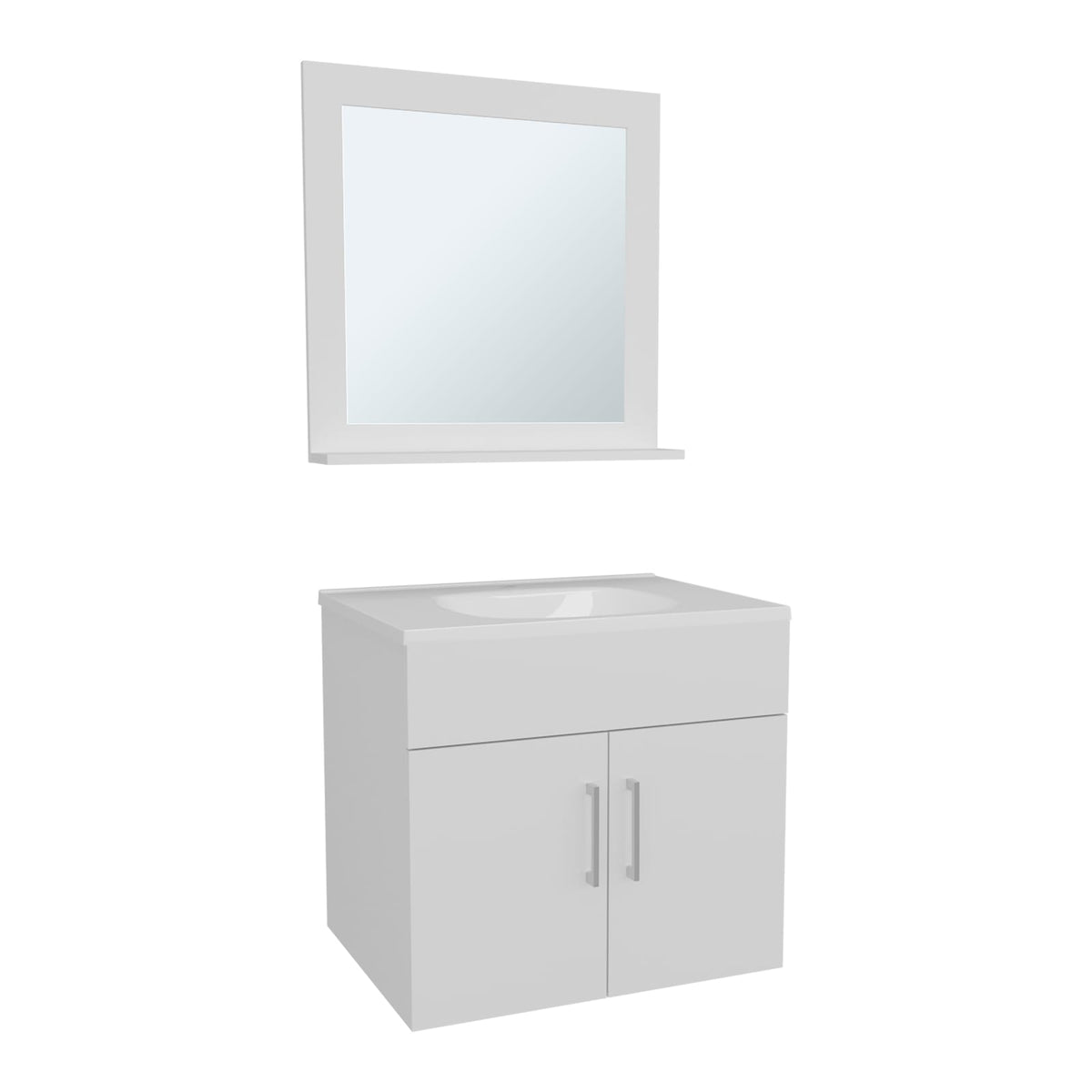 White Bathroom Vanity with Mirror - Wall Mounted Storage