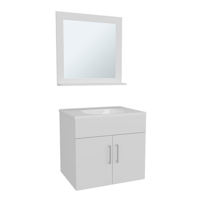 White Bathroom Vanity with Mirror - Wall Mounted Storage