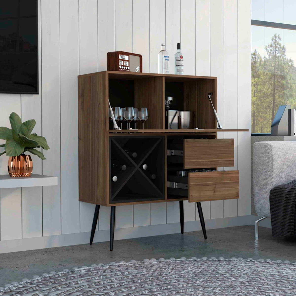 Mahogany Bar Cabinet - 35.4" Wide Storage for Living Room