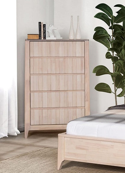 Mid-Century Modern Solid Wood Bedroom Dresser with White Wash Finish