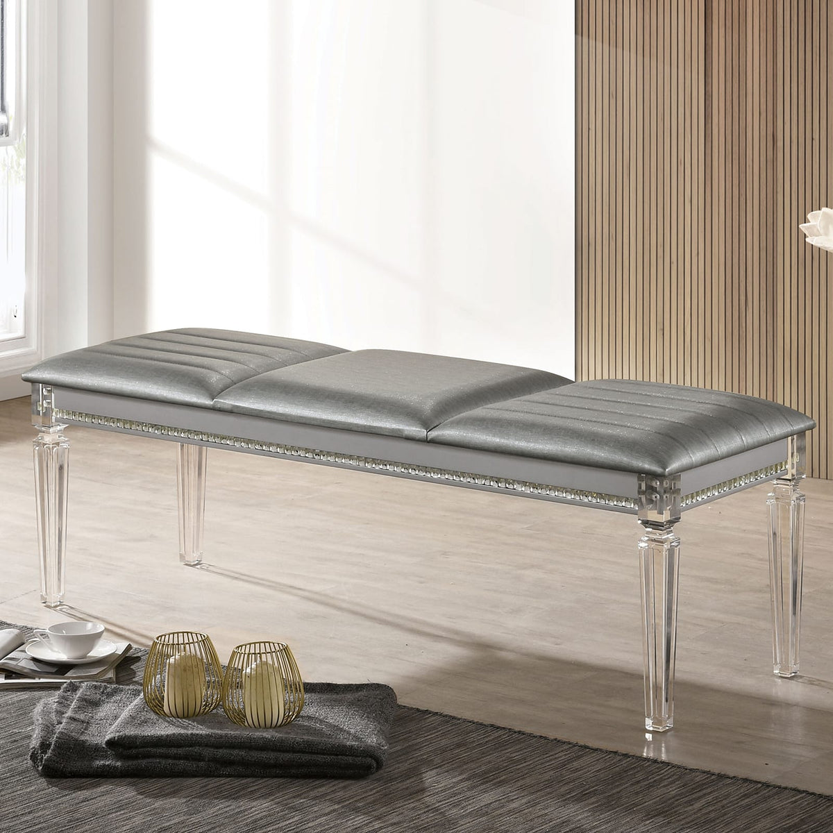 Silver Acrylic Bench - Contemporary Style for Bedroom