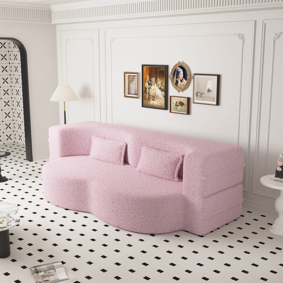 Pink Foam Sofa Bed with Mattress - 2 Seat Sleeper Couch for Living Room