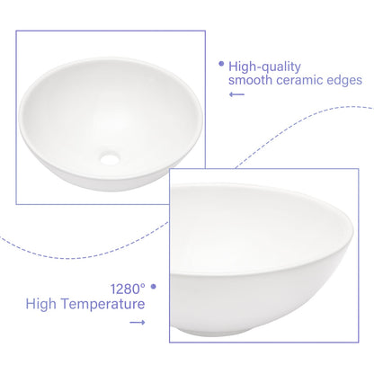 16 Inch White Ceramic Vessel Sink - Bathroom Vanity Sink