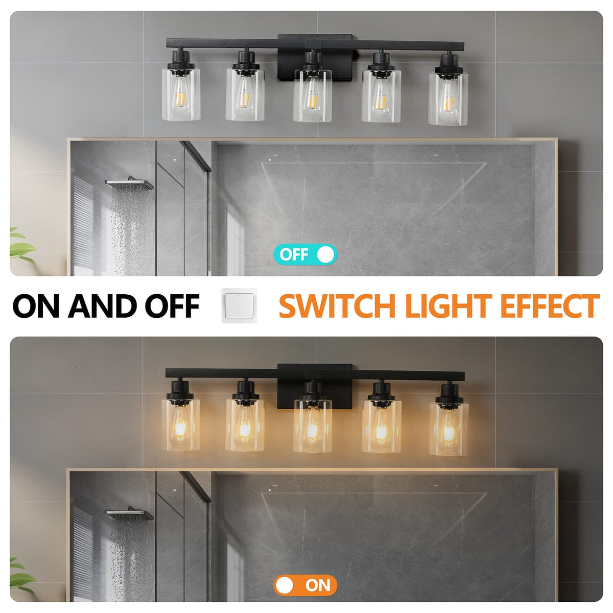 Modern Black 5-Light Bathroom Vanity Light Fixture - Iron & Glass