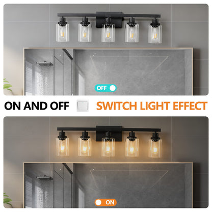Modern Black 5-Light Bathroom Vanity Light Fixture - Iron & Glass