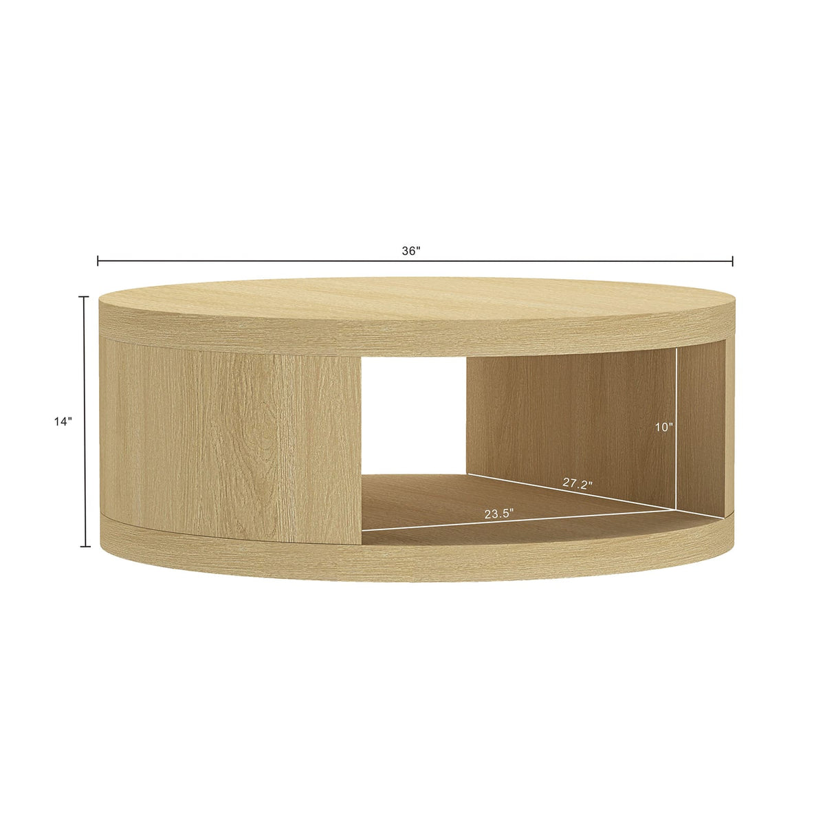 36 Round Oak Coffee Table with Storage