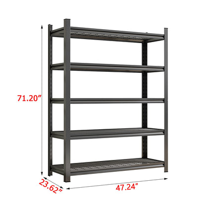 Black Metal 5-Shelf Storage Rack for Heavy Duty Living Room Organization